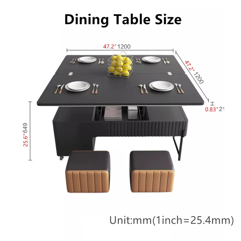 Table basse de table relevable moderne avec 4 tabourets