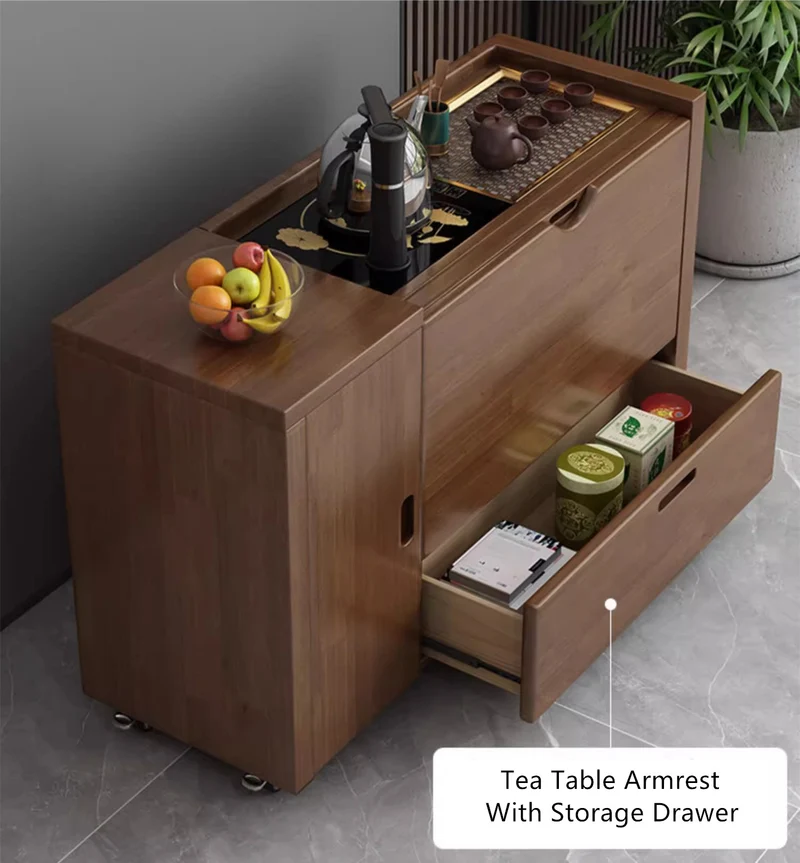 Canapé-lit multifonction avec accoudoir de table à thé Gongfu et rangement en dessous