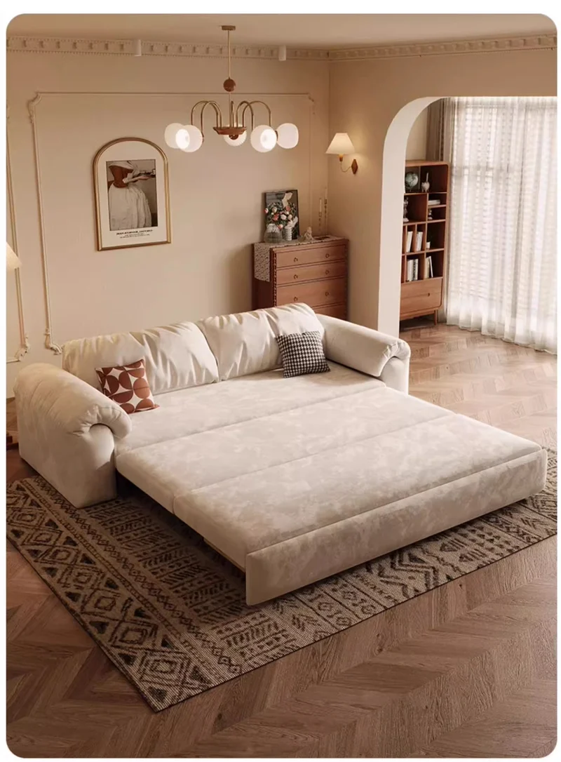 Canapé-lit multifonctionnel en tissu mat avec rangement en dessous