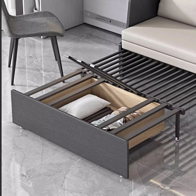 Canapé-lit peu encombrant avec rangement en dessous et ensemble de bureau d'ordinateur