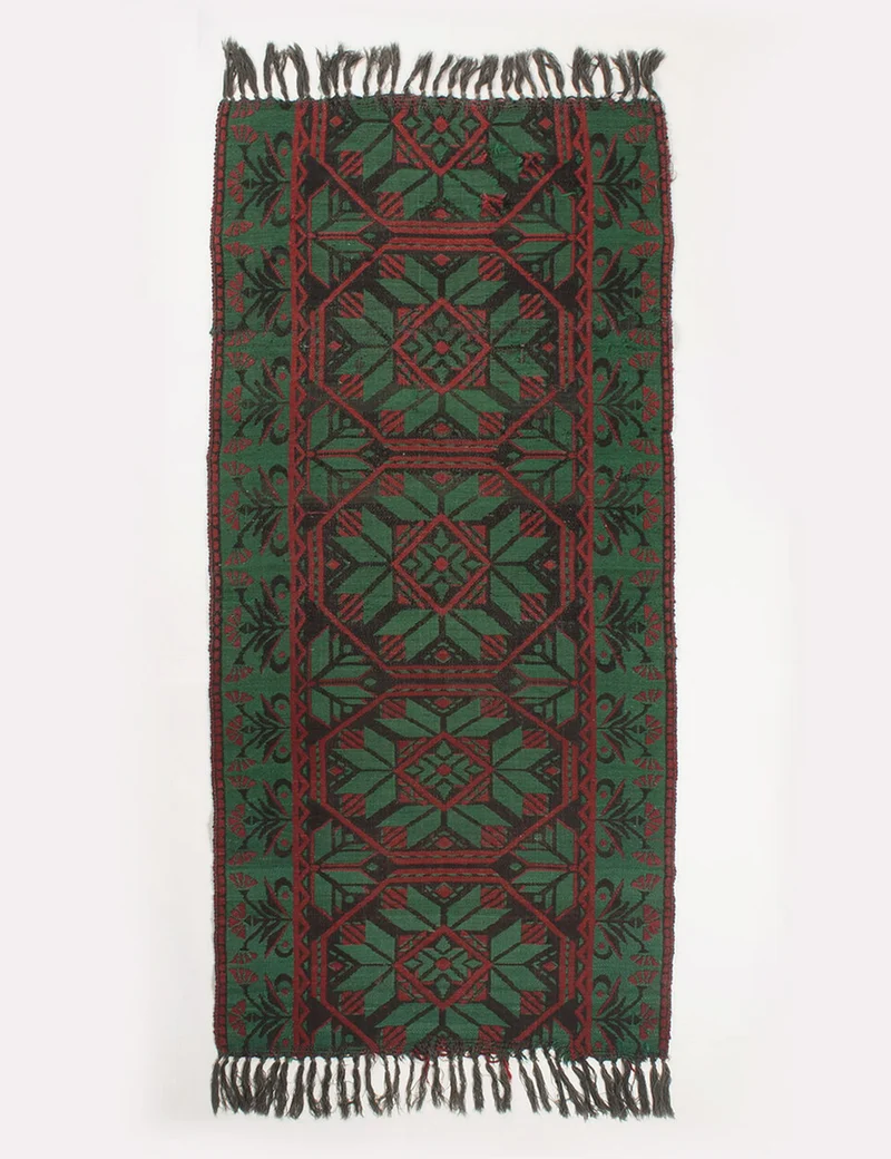 Tapis vintage laine rouge vert
