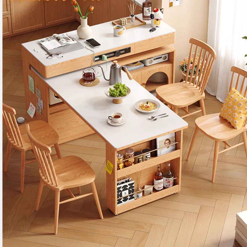 Îlot de cuisine en pierre frittée avec table rotative à 180 degrés