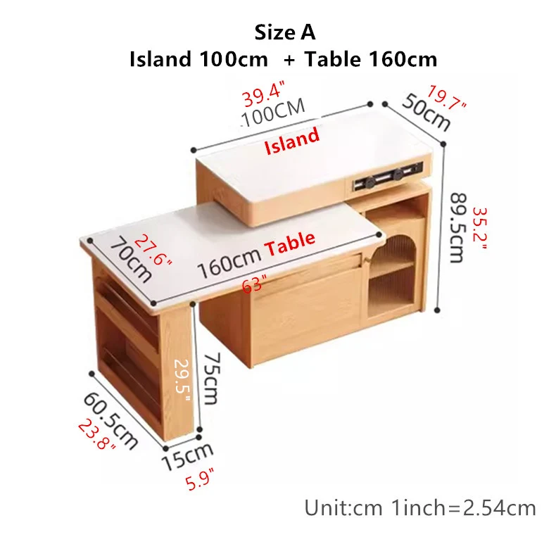Îlot de cuisine en pierre frittée avec table rotative à 180 degrés