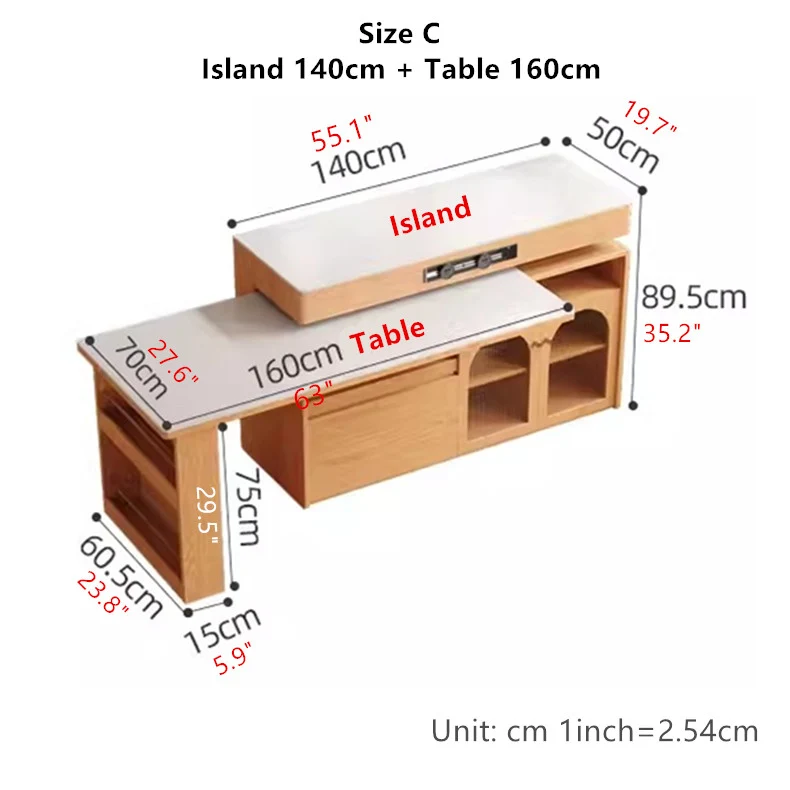 Îlot de cuisine en pierre frittée avec table rotative à 180 degrés