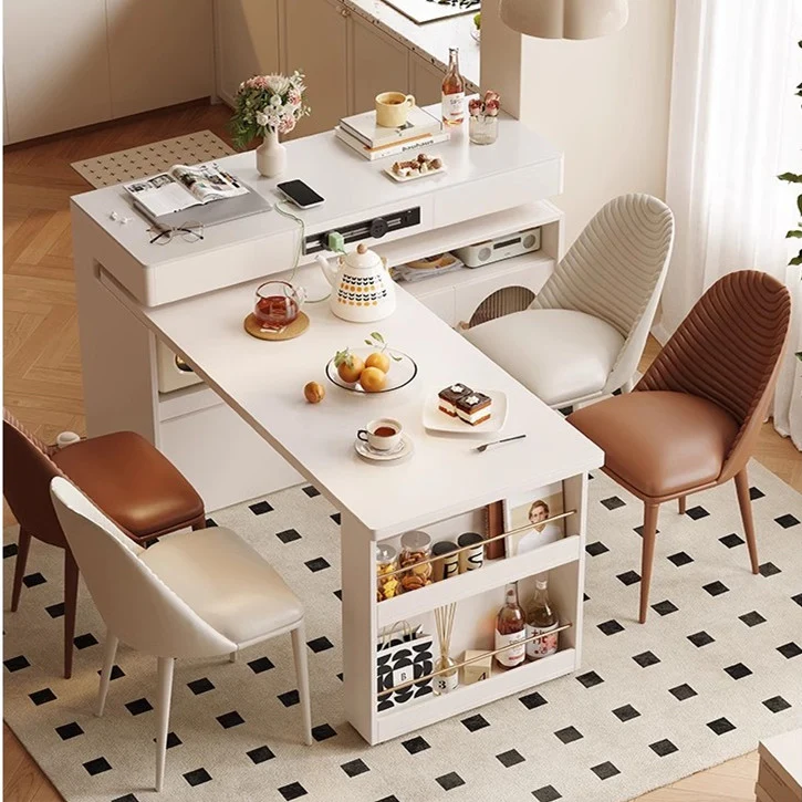 Îlot de cuisine en pierre frittée avec table rotative à 180 degrés