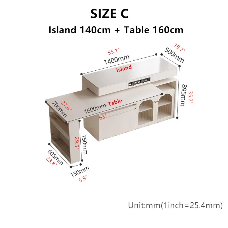 Îlot de cuisine en pierre frittée avec table rotative à 180 degrés