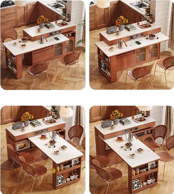 Îlot de cuisine en pierre frittée avec table rotative à 180 degrés