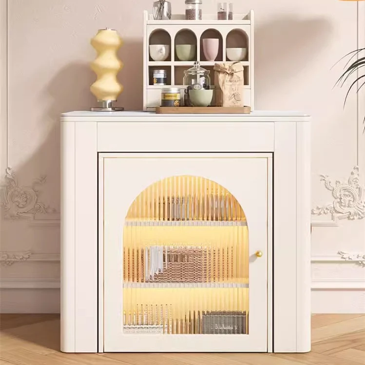 Table à manger extensible moderne avec 4 feuilles en marbre et buffet de rangement