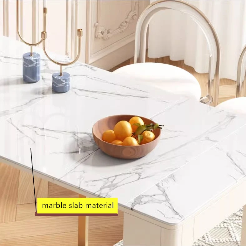 Table à manger extensible moderne avec 4 feuilles en marbre et buffet de rangement
