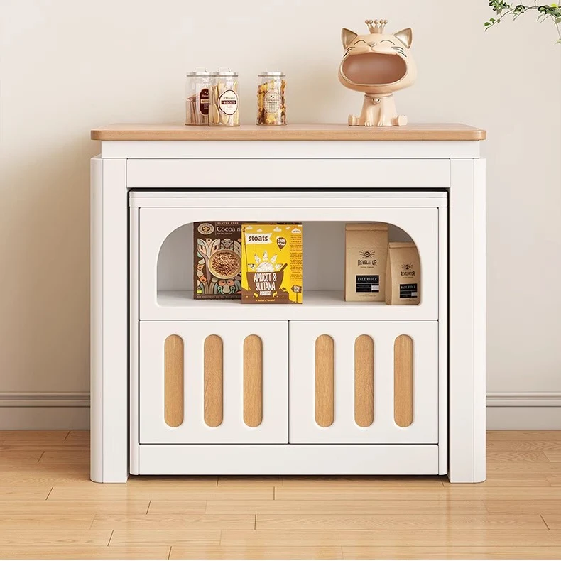 Table à manger extensible moderne avec 4 feuilles en marbre et buffet de rangement