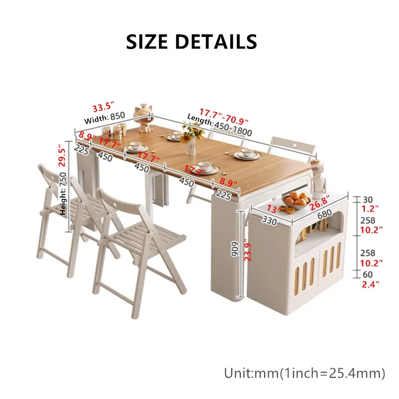 Table à manger extensible moderne avec 4 feuilles en marbre et buffet de rangement