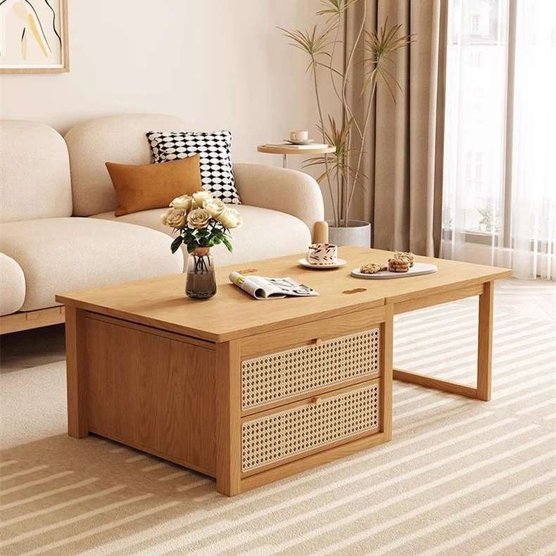 Table basse combinée déformable avec 2 tiroirs de rangement