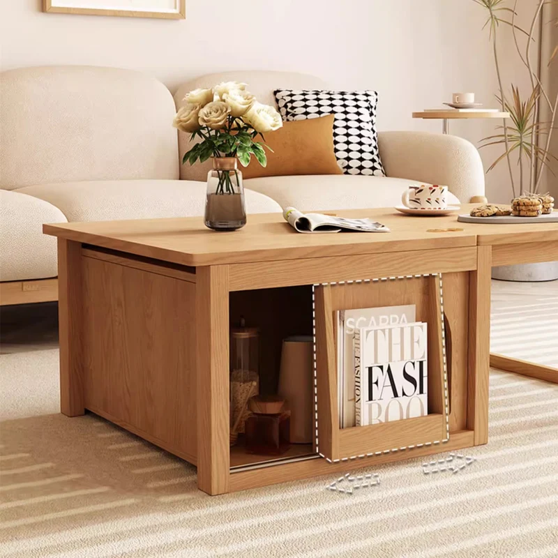 Table basse combinée déformable avec 2 tiroirs de rangement