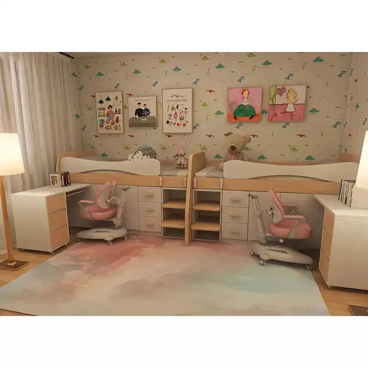 Lit mezzanine en bois pour enfants avec petit bureau coulissant, armoire et armoire de rangement