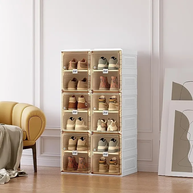 Boîte de rangement pour organisateur de chaussures, portable et pliable, facile à assembler, avec porte transparente magnétique