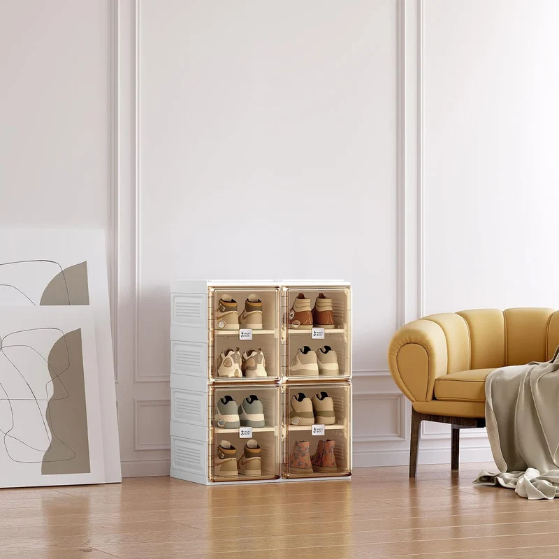 Boîte de rangement pour organisateur de chaussures, portable et pliable, facile à assembler, avec porte transparente magnétique