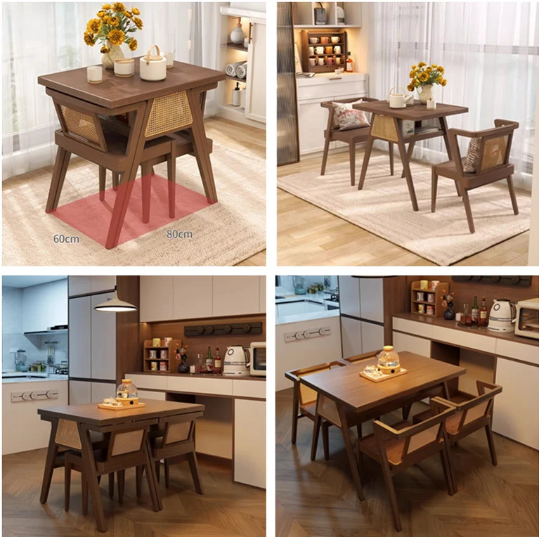 Ensemble table et 2 chaises en bois massif peu encombrant