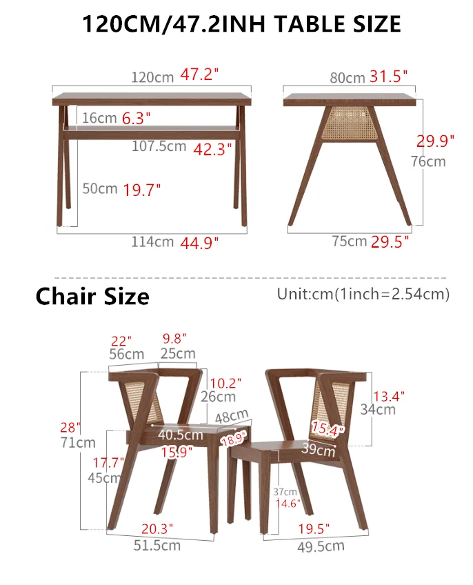 Ensemble table et 2 chaises en bois massif peu encombrant