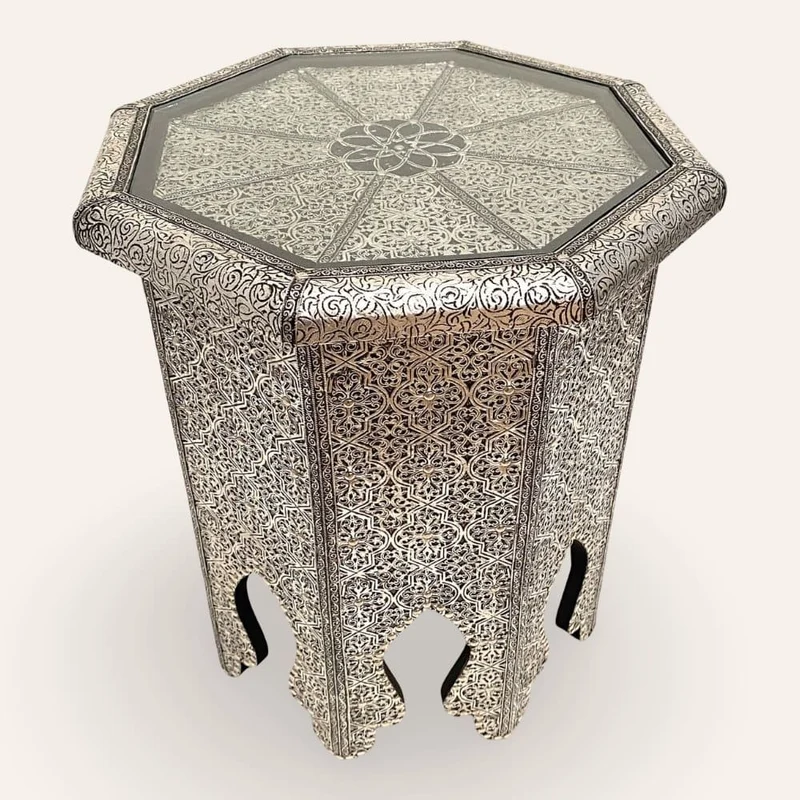 Table d'appoint arabe octogonale en maillechort