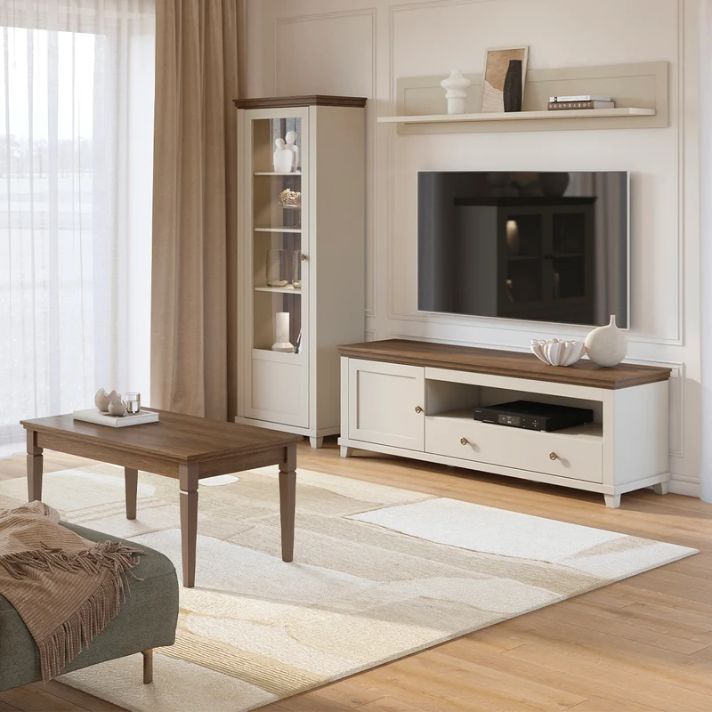 Vitrine 1 porte ouverture gauche Martin Beige et Bois