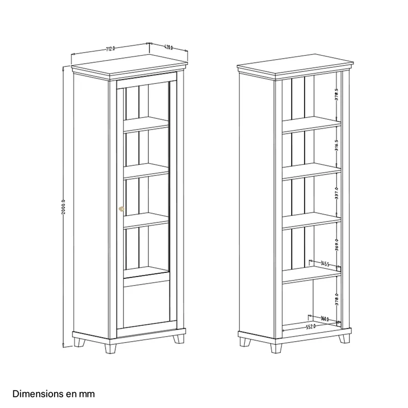 Vitrine 1 porte ouverture droite Martin Beige et Bois