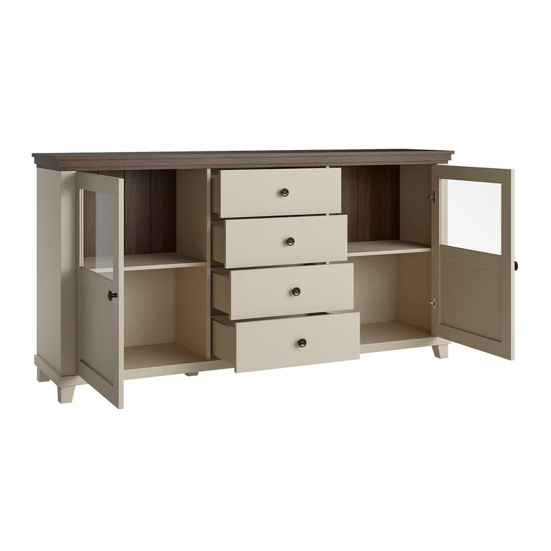 Buffet 2 portes 4 tiroirs Martin Beige et Bois