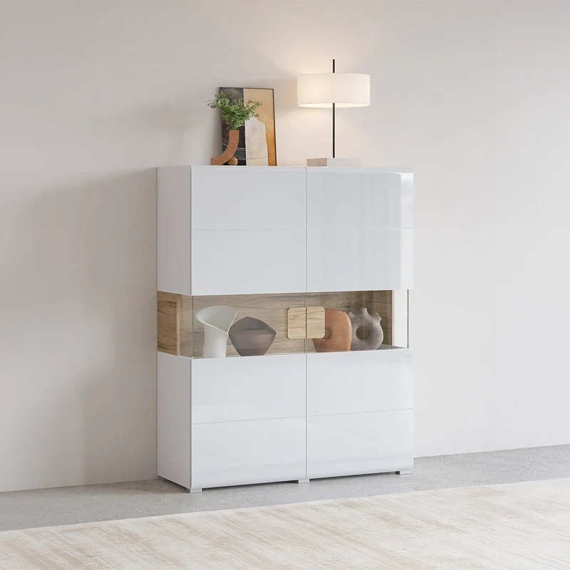 Vaisselier 2 portes avec LED Jules Blanc et Bois