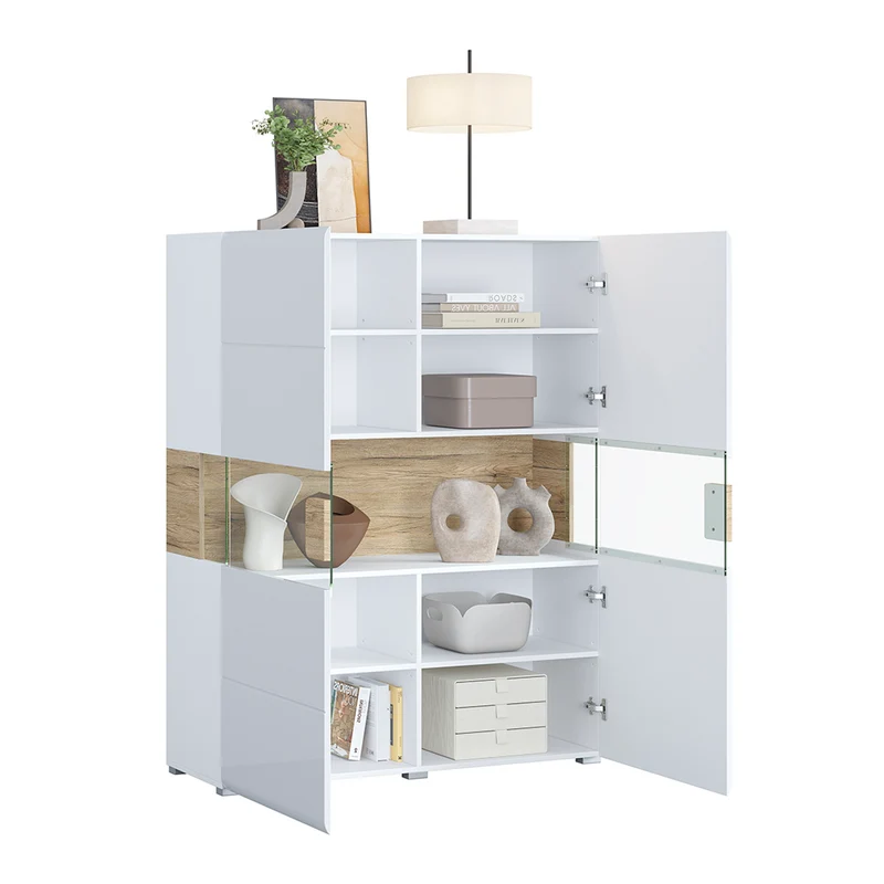 Vaisselier 2 portes avec LED Jules Blanc et Bois