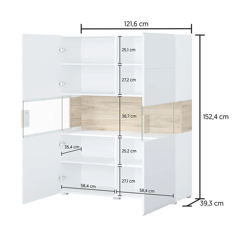 Vaisselier 2 portes avec LED Jules Gris et Bois
