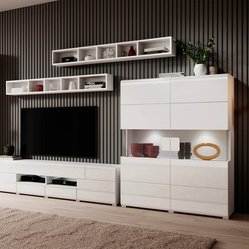 Vaisselier 2 portes avec LED Jules Blanc