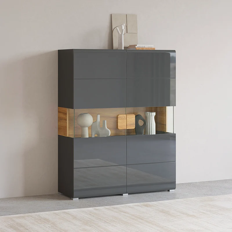 Vaisselier 2 portes avec LED Jules Gris et Bois