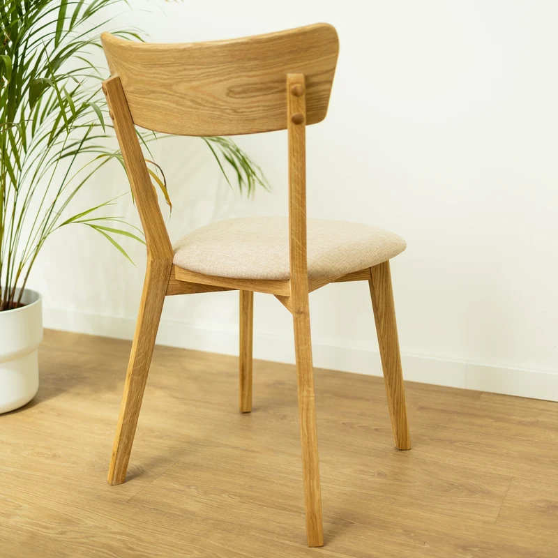 Chaise de salle à manger en bois massif de chêne Diana, revêtement Beige – Lot de 2 ou 4 chaises - NordicStory