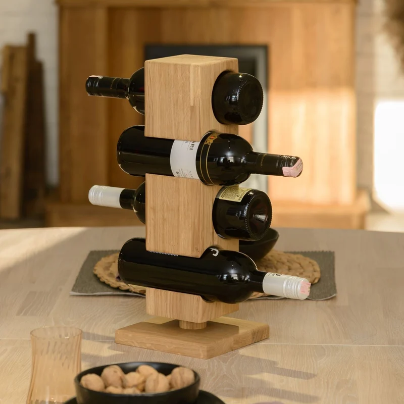 Porte-bouteilles en bois massif de chêne ALMA – Pour 4 bouteilles de vin - NordicStory