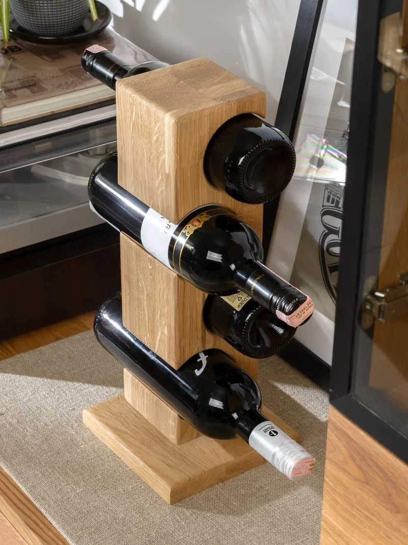 Porte-bouteilles en bois massif de chêne ALMA – Pour 4 bouteilles de vin - NordicStory