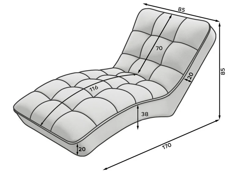 Chaise longue LES TENDANCES Rikal velours capitonné beige