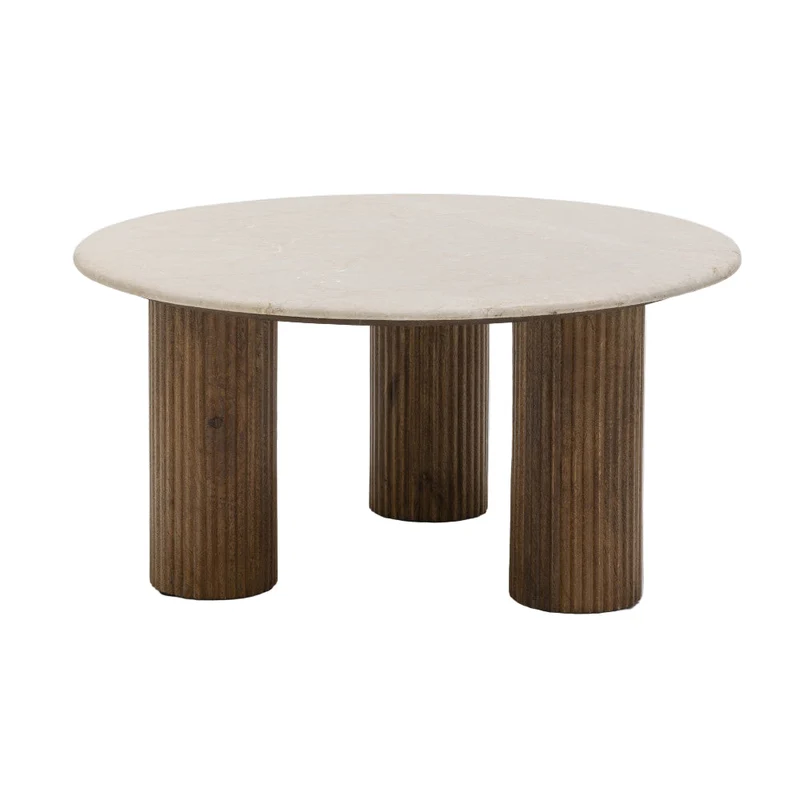 Table basse DRAWER Sula en marbre et bois massif ø80cm