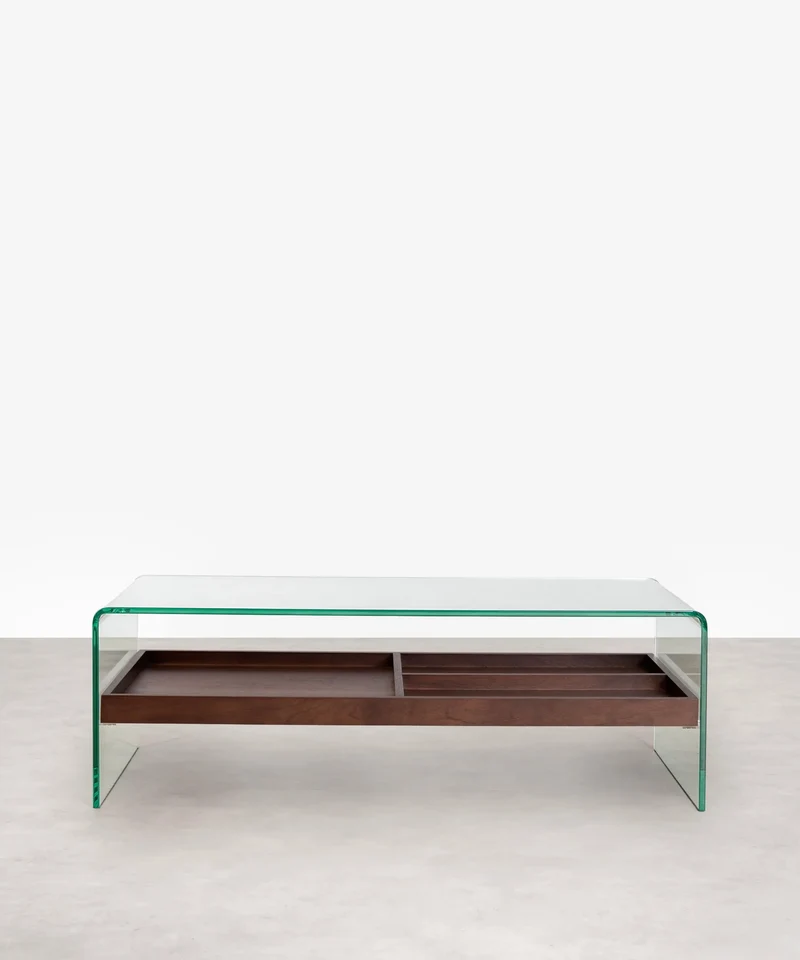 Mesa Centro de Cristal Templado y Madera Corina (110x55 cm)