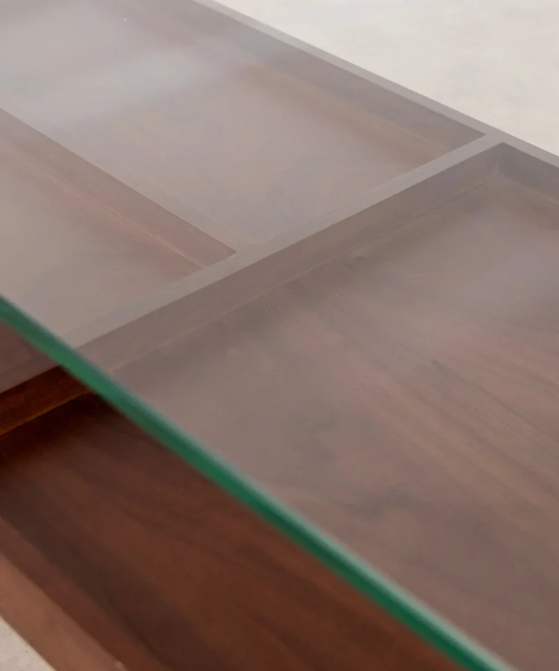 Mesa Centro de Cristal Templado y Madera Corina (110x55 cm)