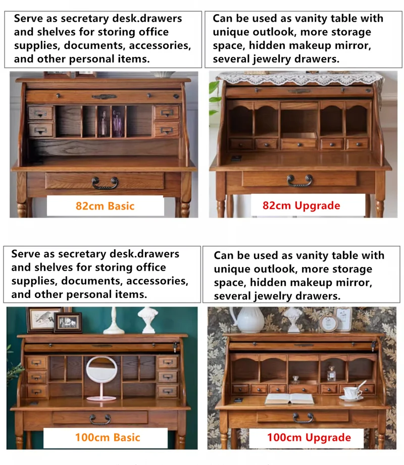 Bureau de vanité secrétaire à plateau roulant