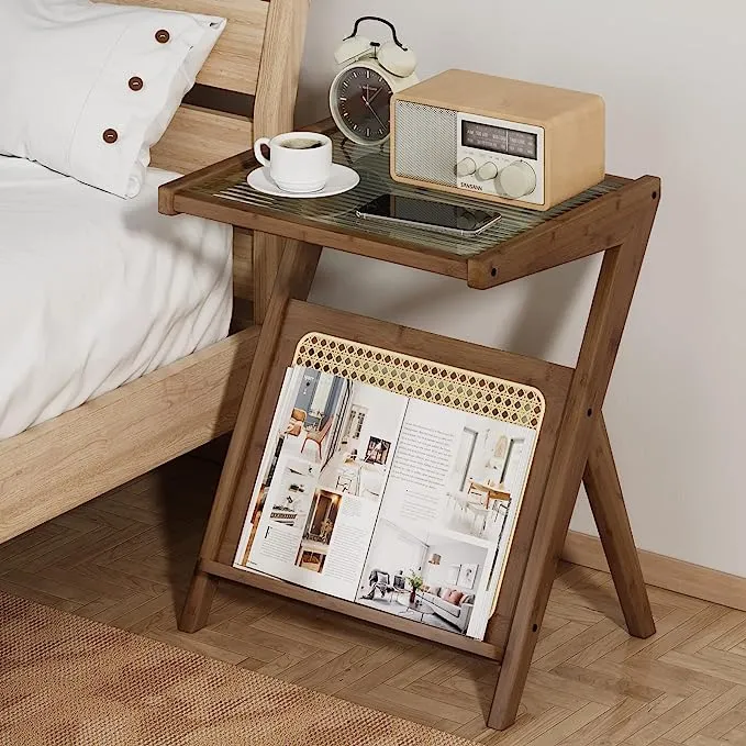 Table d'appoint en bambou et rotin avec rangement