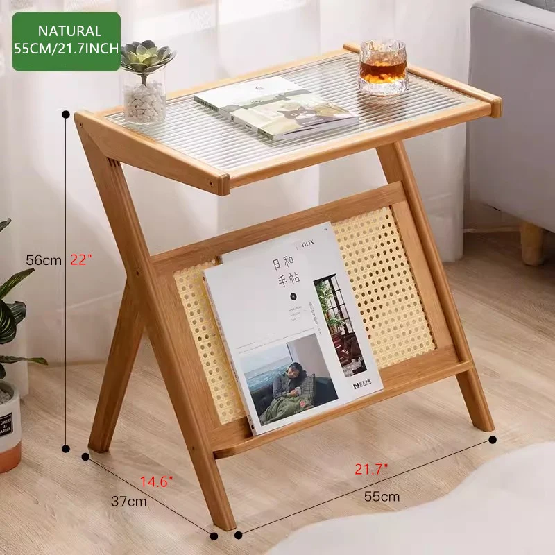 Table d'appoint en bambou et rotin avec rangement