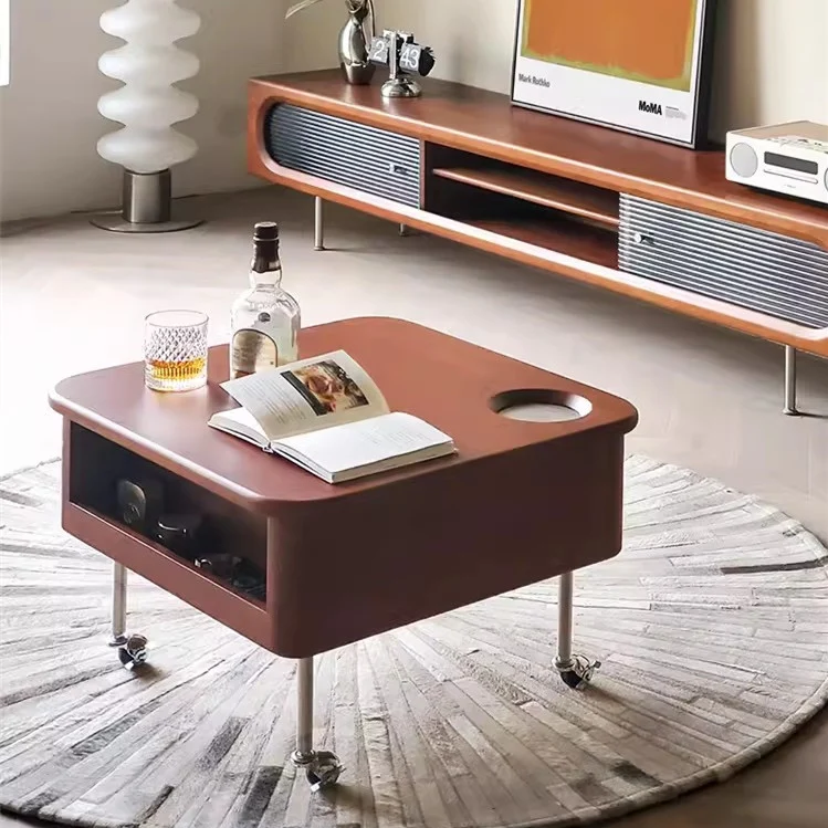 Table basse relevable en bois massif avec rangement et roues universelles