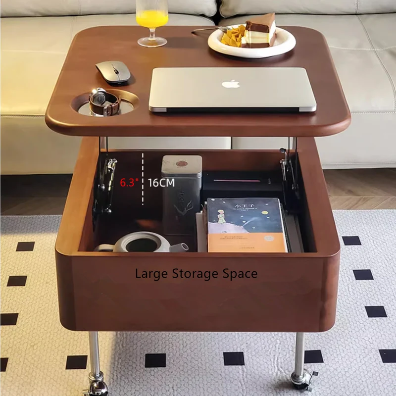 Table basse relevable en bois massif avec rangement et roues universelles