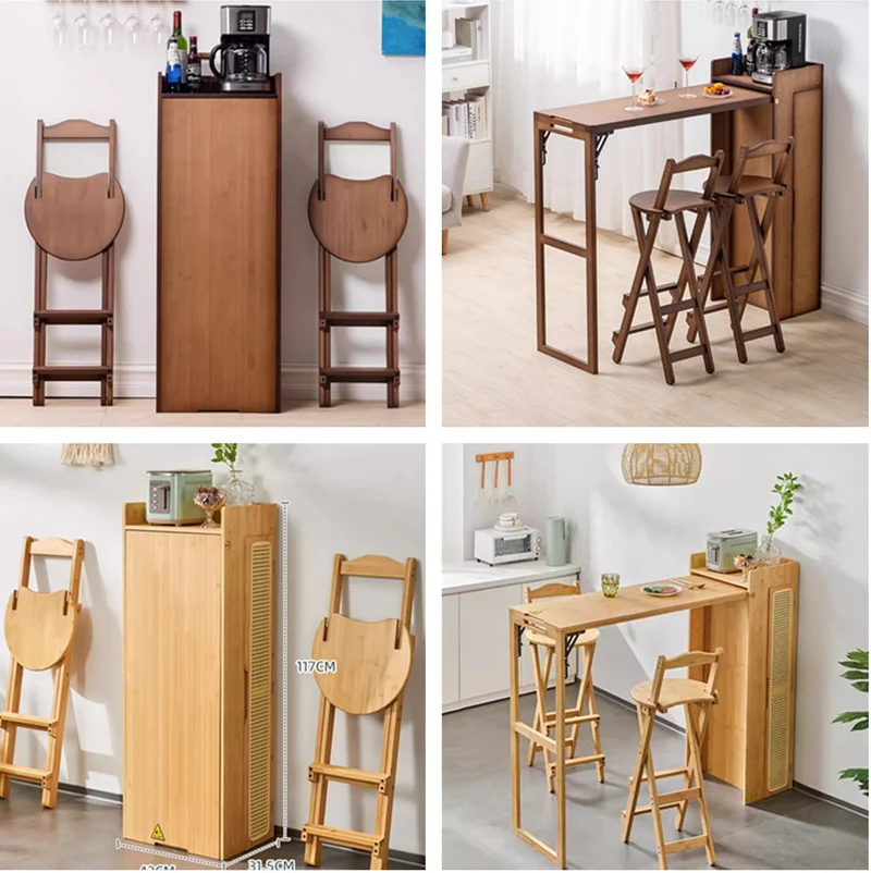 Table de bar pliante en bambou avec support de rangement