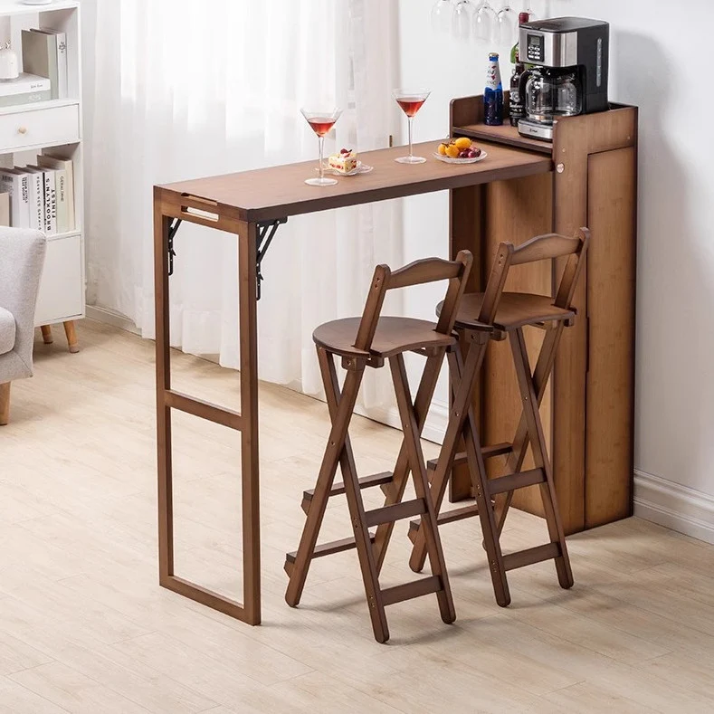 Table de bar pliante en bambou avec support de rangement