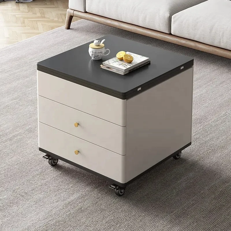 Table Basse Multifonction Moderne Levable et Extensible avec Tiroirs de Rangement et Roues Universelles