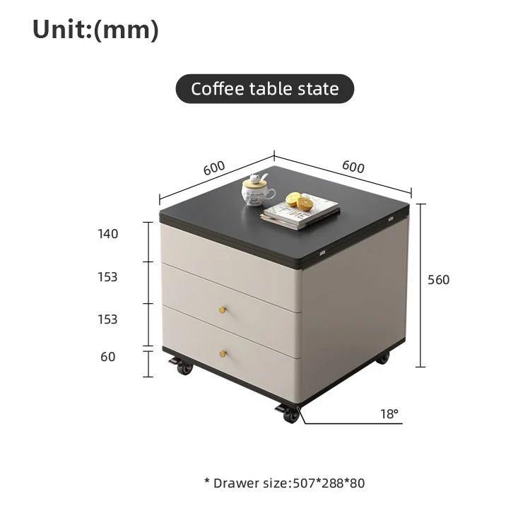 Table Basse Multifonction Moderne Levable et Extensible avec Tiroirs de Rangement et Roues Universelles