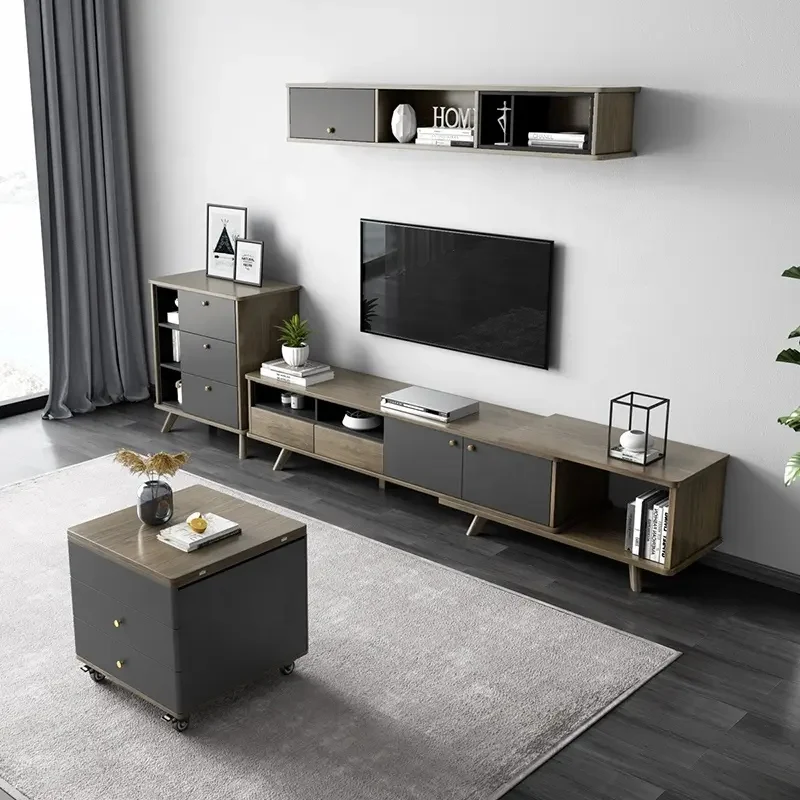 Table Basse Multifonction Moderne Levable et Extensible avec Tiroirs de Rangement et Roues Universelles
