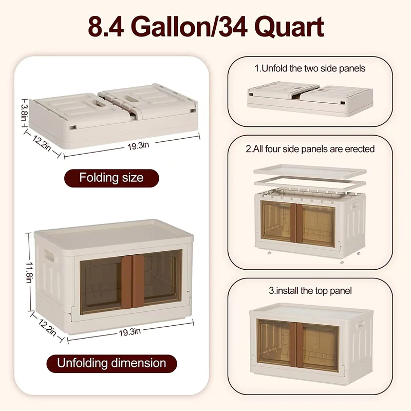 Bacs de rangement pliables avec couvercles et portes