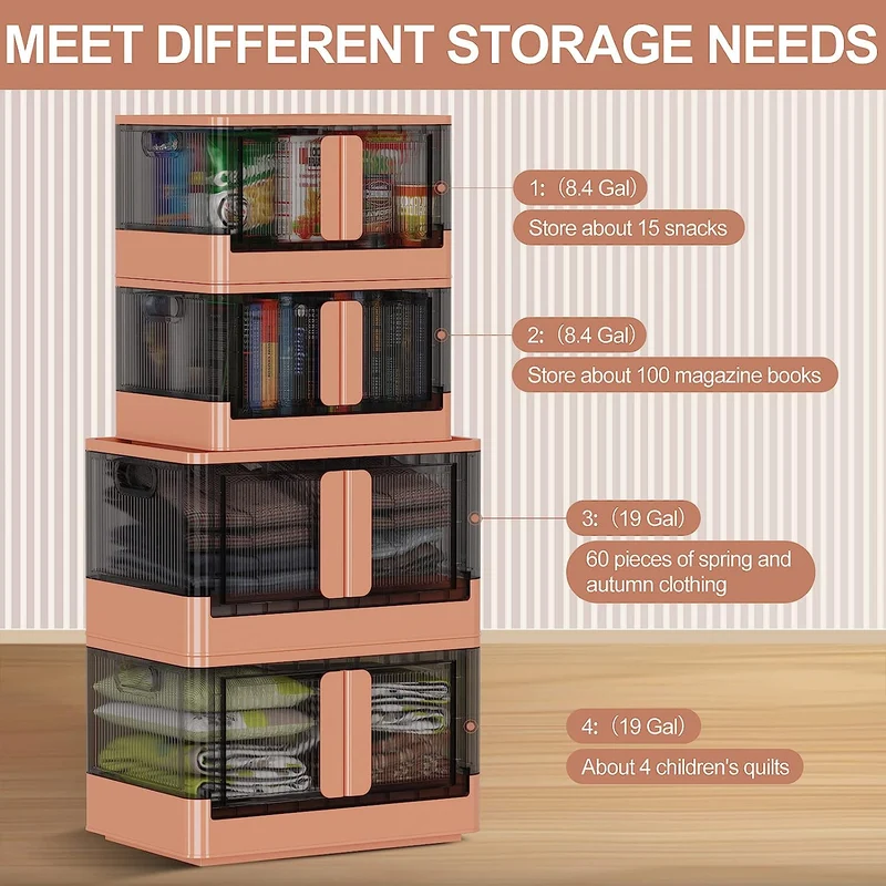 Bacs de rangement empilables et pliables avec couvercles et portes